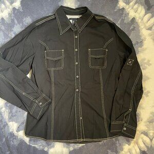 Tommy Hilfiger Black Button-Up Shirt – Contrast Stitching Western Yoke – Size XL